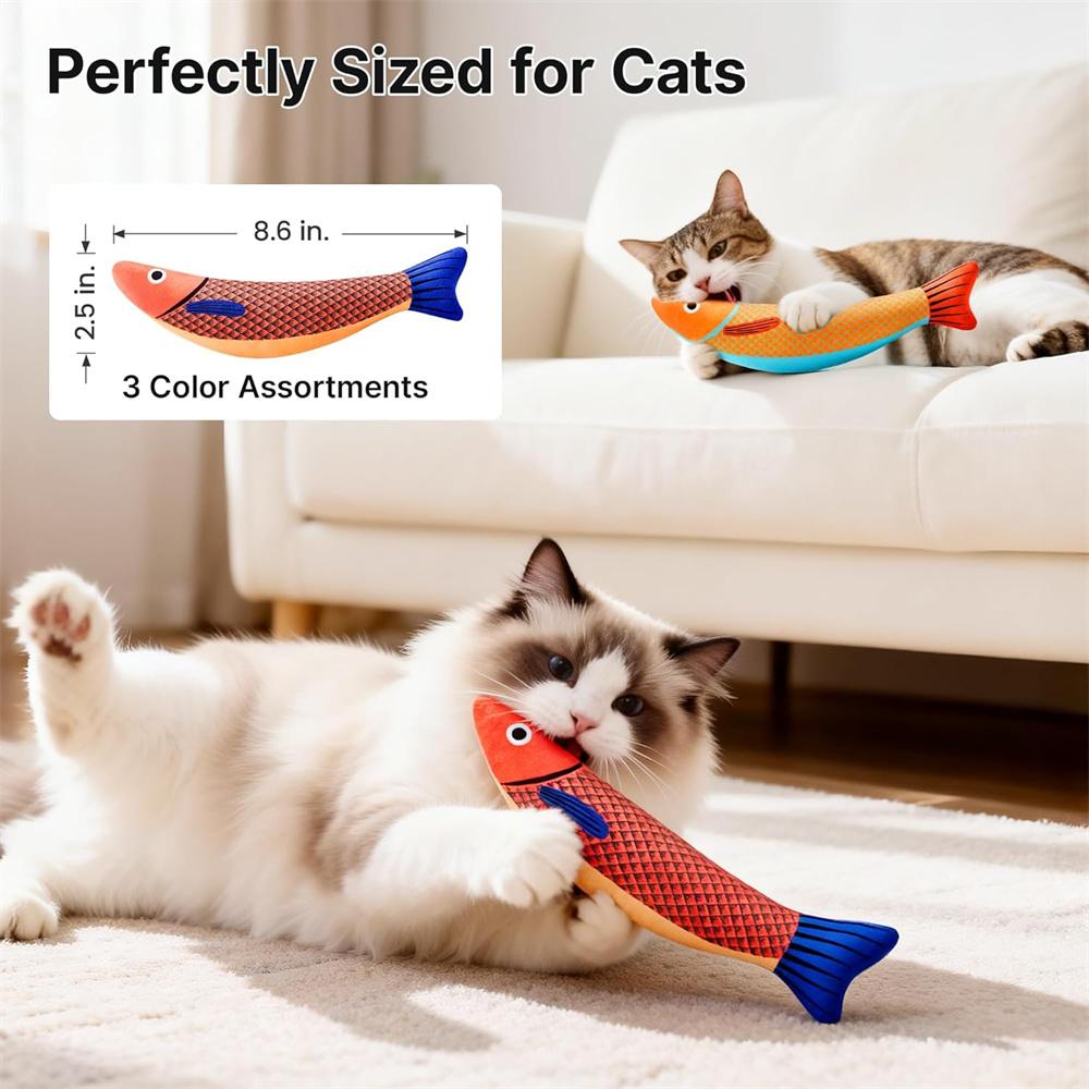 3 Creative Cat Toys, Fish-Shaped Design, Chew-Resistant, Catnip, Pet Chewing Toys, Pet Interactive Supplies, Small Cat Gifts