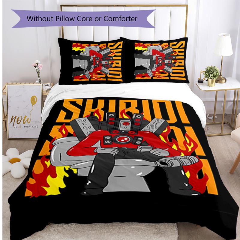 Skibidi Toilet Printed 3PCS Bedding Set Soft Breathable Duvet Cover Pillowcases Set Washable Bedroom Decor Home Gift