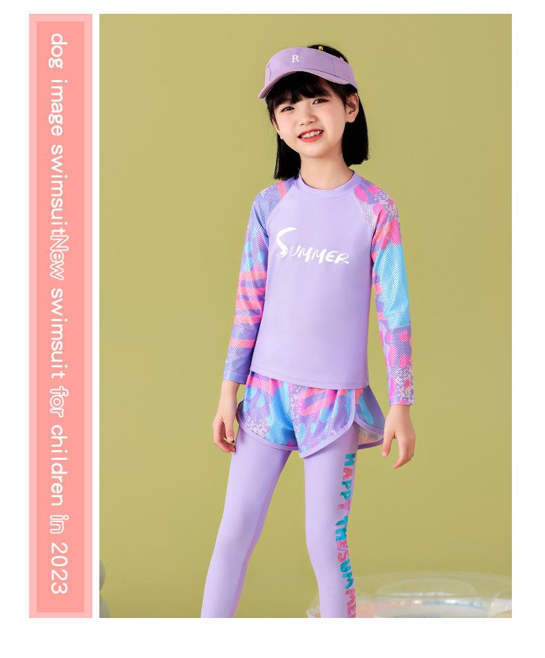 Maillot de bain pour fille à manches longues et pantalon - Protection solaire d'été, Tailles S/M/L