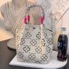 Versatile Large Knitted Handbag with Hollow-Out Flower Pattern