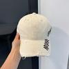 Letter embroidery washed denim baseball cap women's American retro ripped old cap soft top big head circumference hat