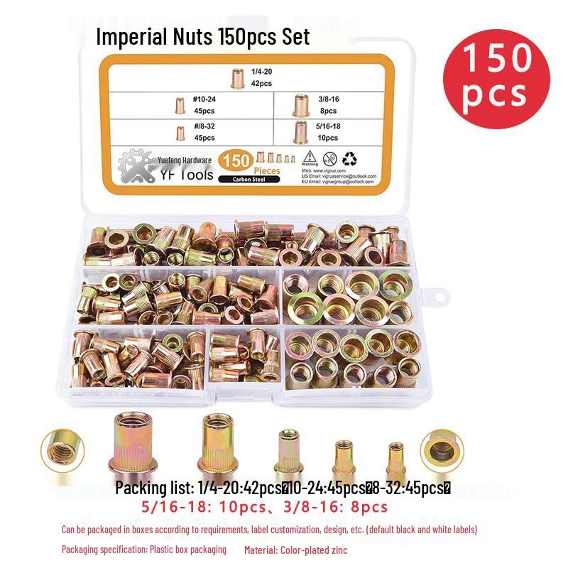 150-Piece Rivet Nut Set: Galvanized, Inch & Metric