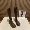 Women's autumn and winter new long boots, thick-soled long boots, high boots, women's middle heel but knee leather boots, velvet
