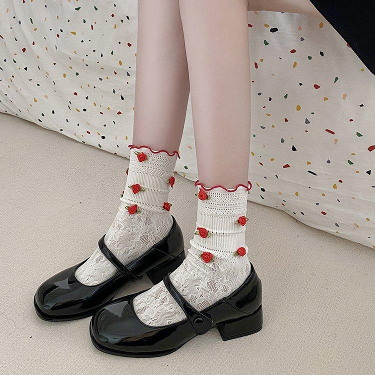 2024 New French Casual Red Simple Retro with Skirt Thick Heel Small Leather Shoes Women's Spring and Autumn Mary Jane Single Shoes