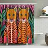 Modernes Boho Tierprint Duschvorhang-Set Für Badezimmerdekor Lebendiges Oranges Leopardenmuster Mit Grünpflanzen Perfektes Geschenk! (Set Incl