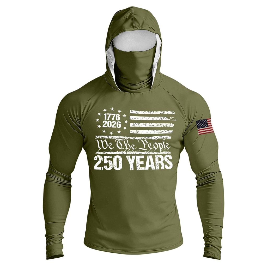 Men's Casual Raglan Sleeve Hooded Long Sleeve Sun Protection Shirt Lightweight Breathable Outdoor Activewear with Face Cover