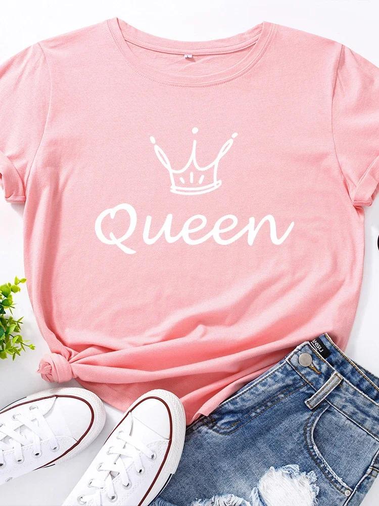 Krone Königin Aufdruck T-Shirt Damen Kurzarm O-Ausschnitt Locker T-Shirt Sommer Damen Lässiges T-Shirt Oberteile Camisetas Mujer