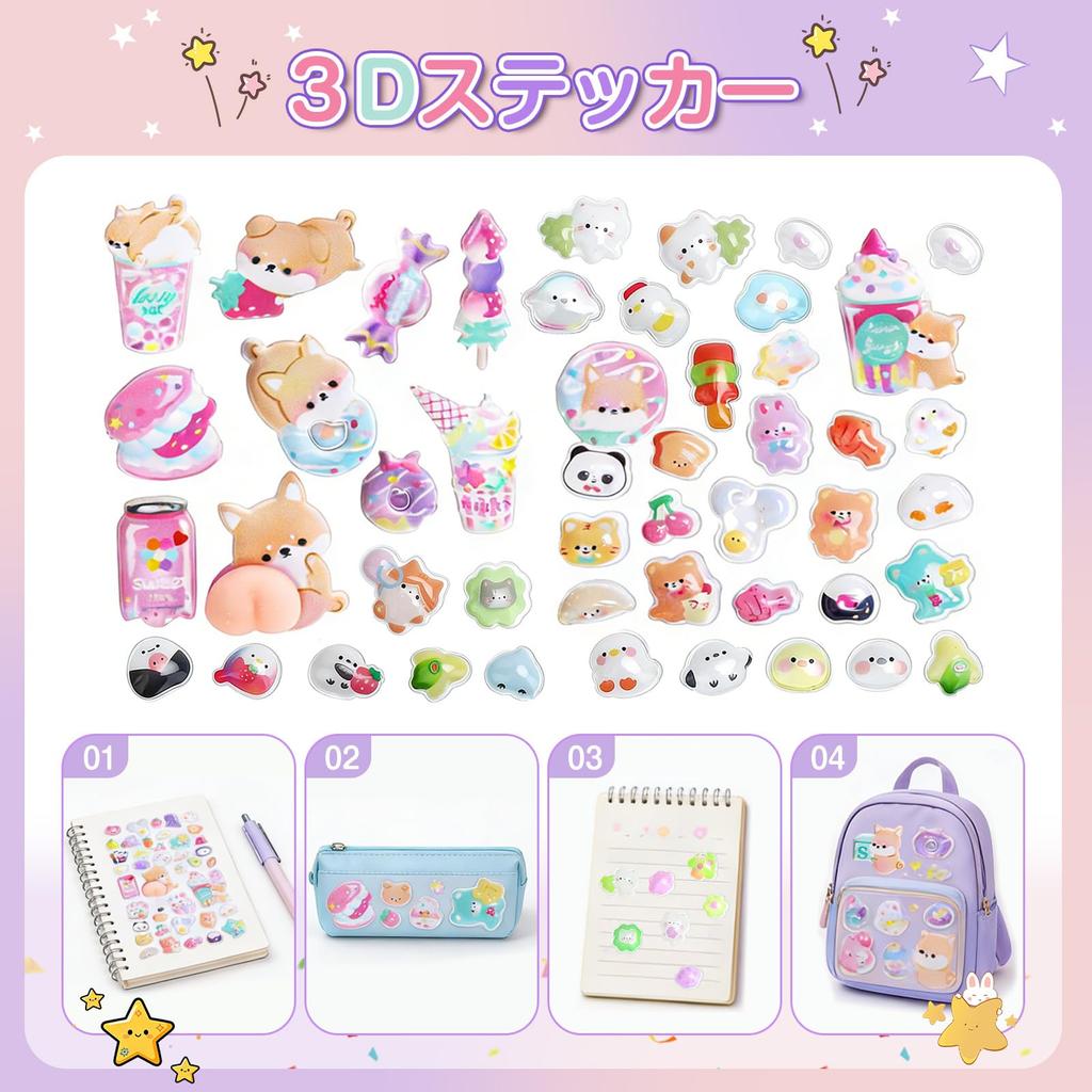 Morishop 10 Sheets Cute 3D Glitter Puffy Stickers Notebook Phone Water Bottle Craft Supplies Gift for Girls Kids