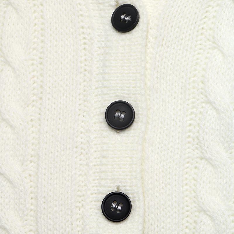 2026 Autumn/Winter Sweet College Style White Bow Embroidered Lapel Cable Knit Sweater