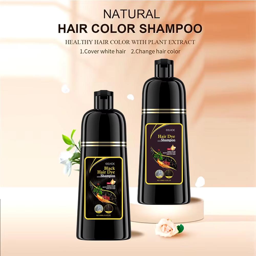 EELHOE Schwarzes Haarfärbeshampoo, 3-in-1, Wachstum, sauberes Haar, Verdunkelung, tiefenwirksame Pflege, schwarzes Haarfärbeshampoo, natürliche organische Kräuter