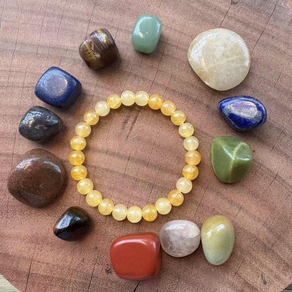 Xiyin Citrine Beaded Bracelet: Yellow Stripe Crystal Handmade Elastic Design