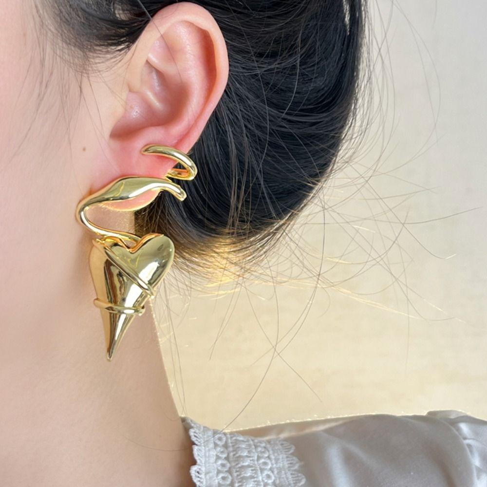 Twined Metal Eardrop Irregular Exaggerated Earrings Temperament Heart Earrings  Party