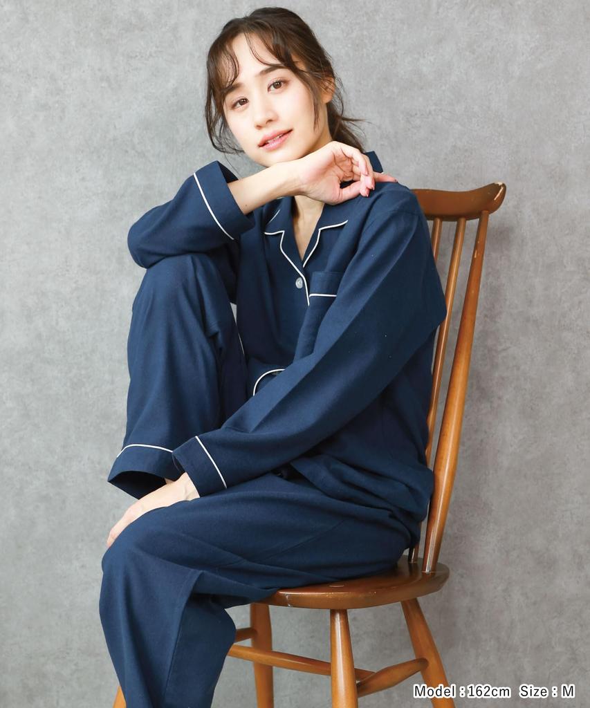 ON NISHIKI Long Top and Bottom Long Loungewear Size Women's Fall/Winter Pajamas, Sleeve, 100% Cotton, Open-Front Set, Warm, Skin-Friendly Flannel,