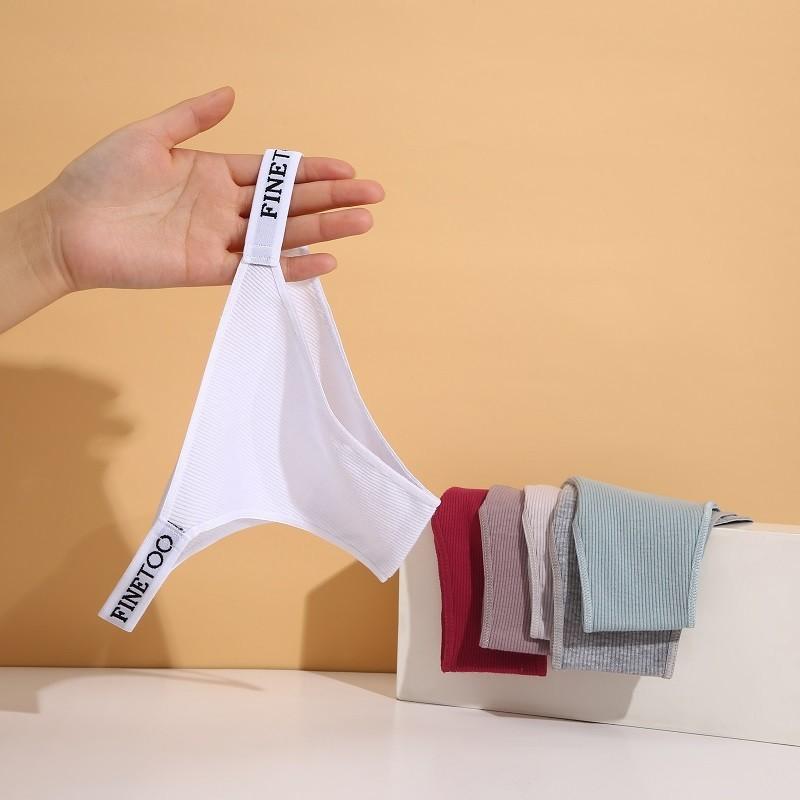 FINETOO Cotton Thongs for Women Sexy Panties Underwear Solid Color Intimates Lingerie