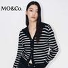 MO&Co. Women's Short Lapel Striped Knit Cardigan