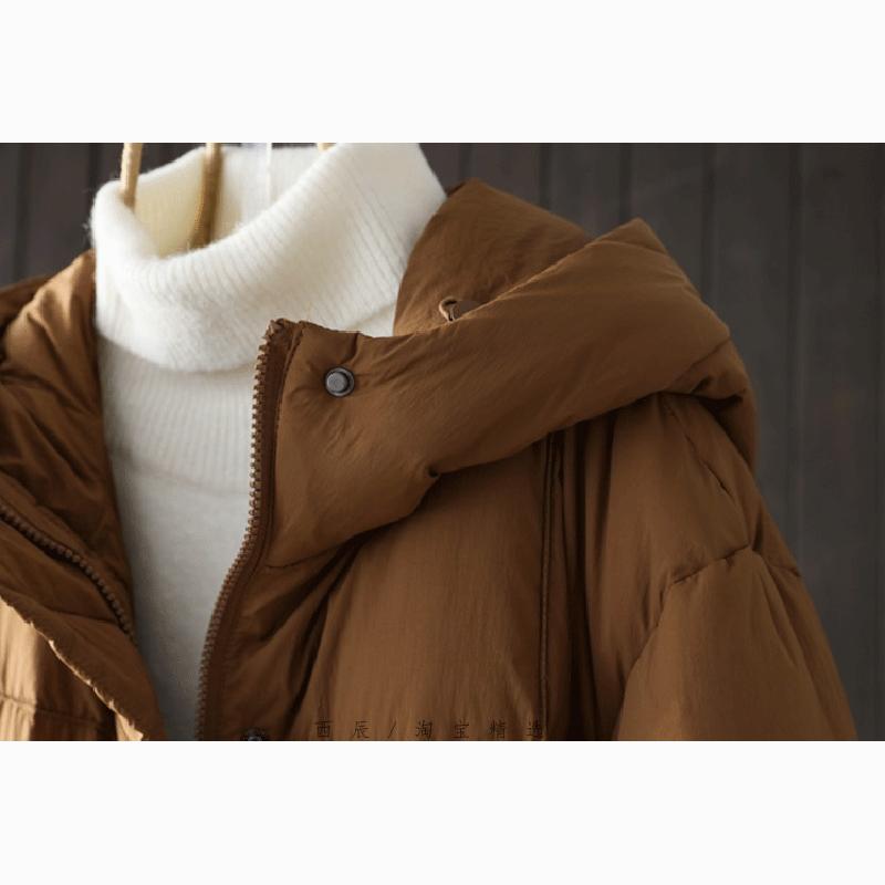 Women White Duck Down Long Jacket Casual Loose Autumn Winter Outwear Hood Warm Coat Big Pockets Korean Style