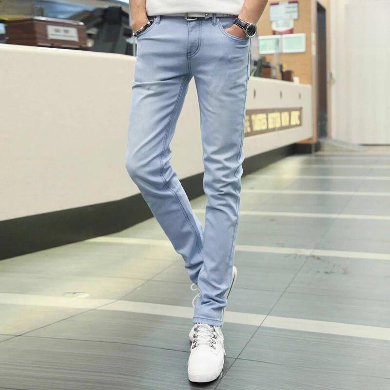 Men's Korean Style Trendy Slim Fit Elastic Jeans, Casual Spring & Autumn Pants