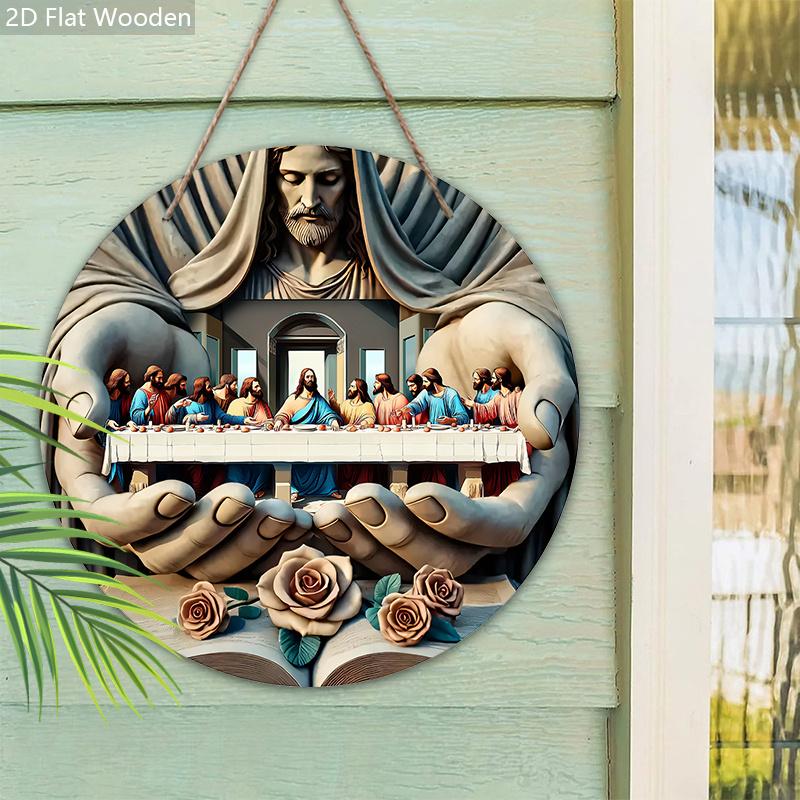 Klassisches Holzschild zum Thema Das letzte Abendmahl - Dekorative Plakette - Vielseitiges künstlerisches Schild für Wohnzimmer, Zuhause
