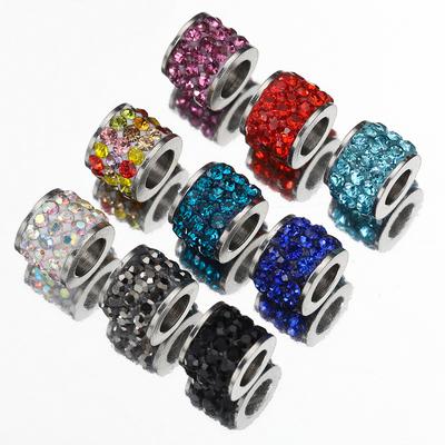 10pcs Mix Colorful Rhinestone Beads Stainless Steel Crystal Spacer Loose Beads Charms for Jewelry Making DIY Bracelet Necklace