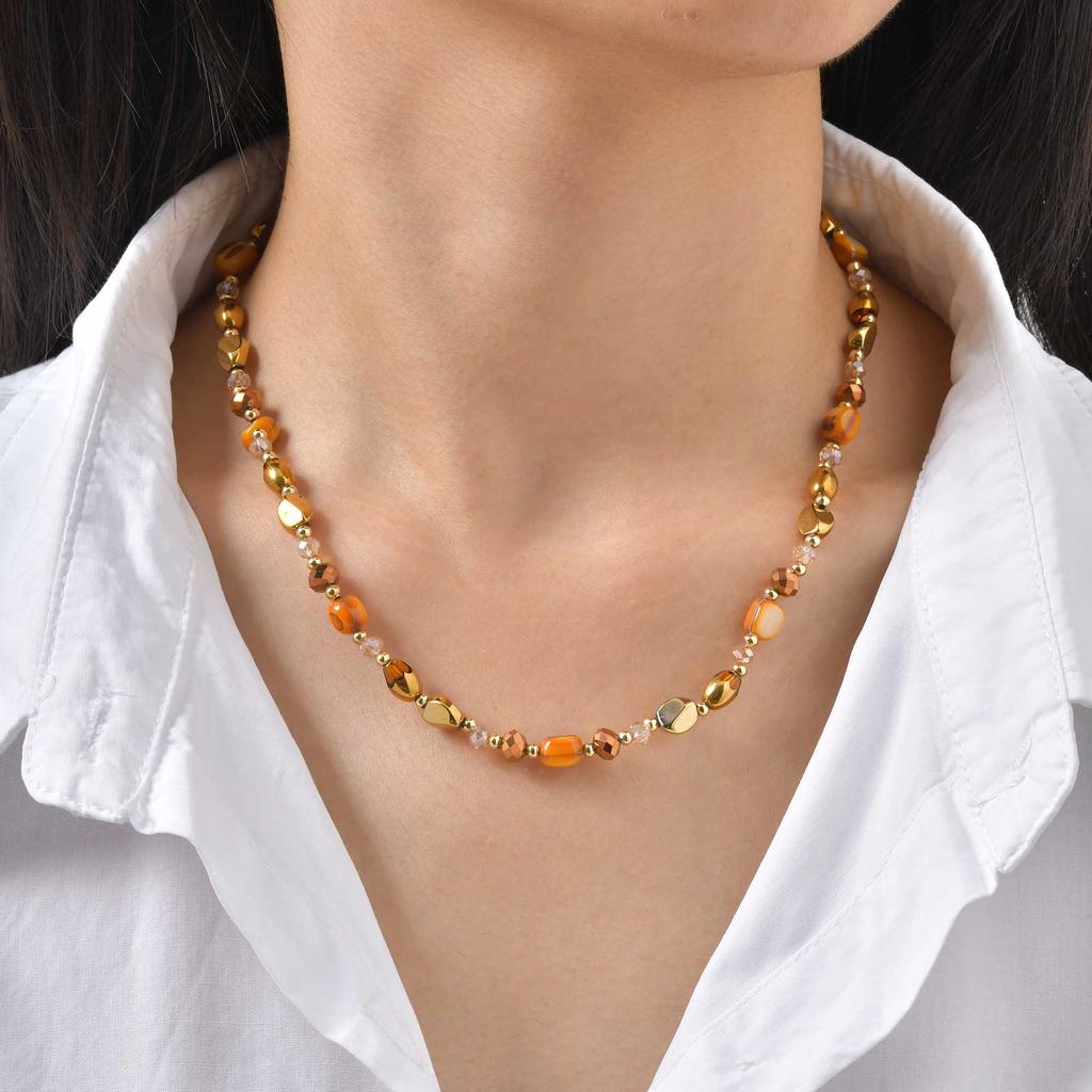 Luxury Natural Stone Pendant Maillard Beads Necklace for Women Caramel Temperament Neck Chain Charm Party Winter Jewelry Gift