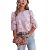 2026 Summer Women's Chiffon T-Shirt Floral Bubble Sleeve Fashionable Round Neck Loose Top