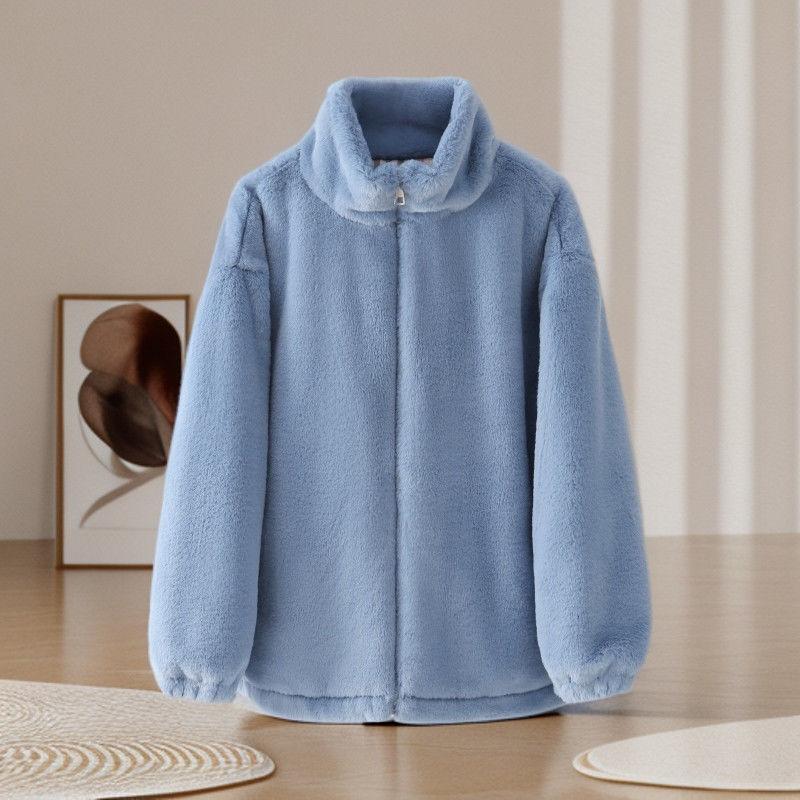 Lamb wool coat women's winter thickened stand-up neck cotton-padded coat new imitation rabbit fur light padded environmentally friendly fur