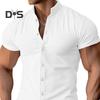 Muži Letní Košile Stojáček Jednobarevný Jednořadý Slim Fit Cardigan Krátké rukávy Měkké Prodyšné Střední délka Ležérní Podnikání Muži Top do kanceláře