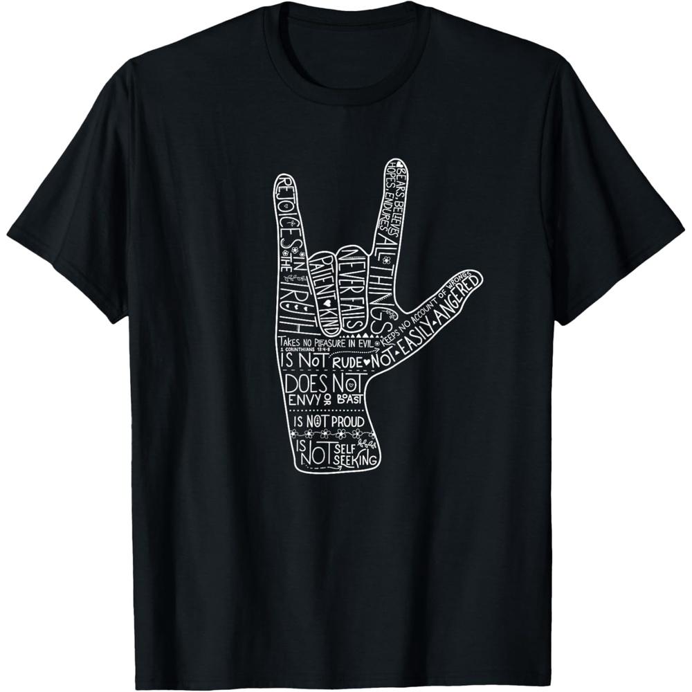 ASL I Love You Corinthians 13 Love Valentine Christian T Shirt XXL чёрный