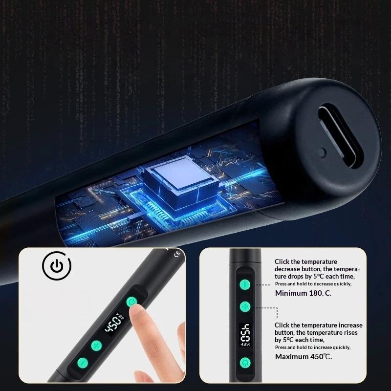 1 Set Intelligente Einstellbare Temperatur Schnellheizendes Mini-Lötkolben-Reparaturwerkzeug 8W TypC Digitales Elektrisches Lötkolben-Set