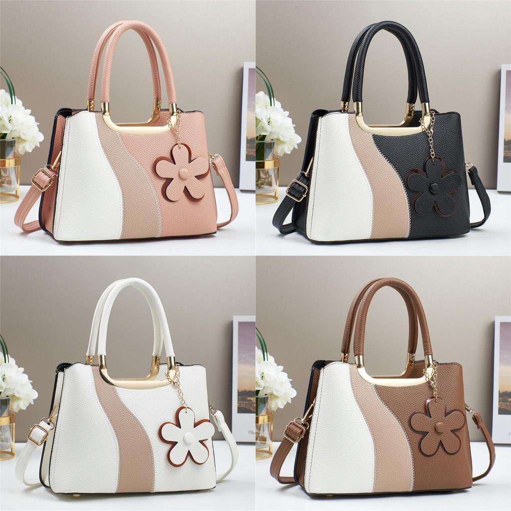 Pu Geometric Color Block Bag With Zipper Pockets For Daily Use