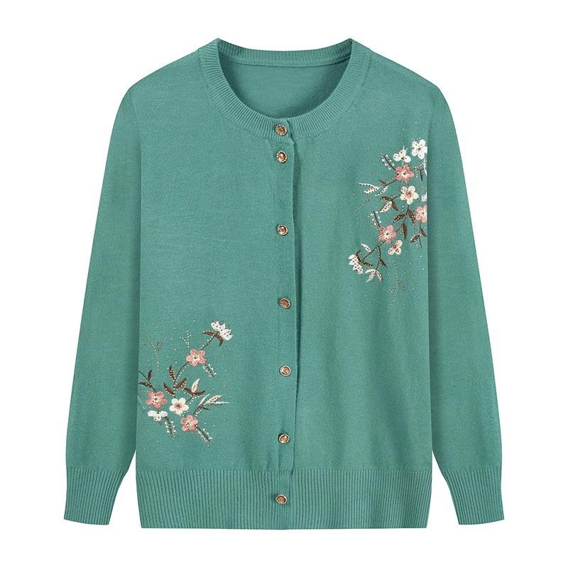 Embroidered Cardigans for the Elderly Middle-aged and Elderly Women's Knitted Sweaters Spring and Autumn Sweaters