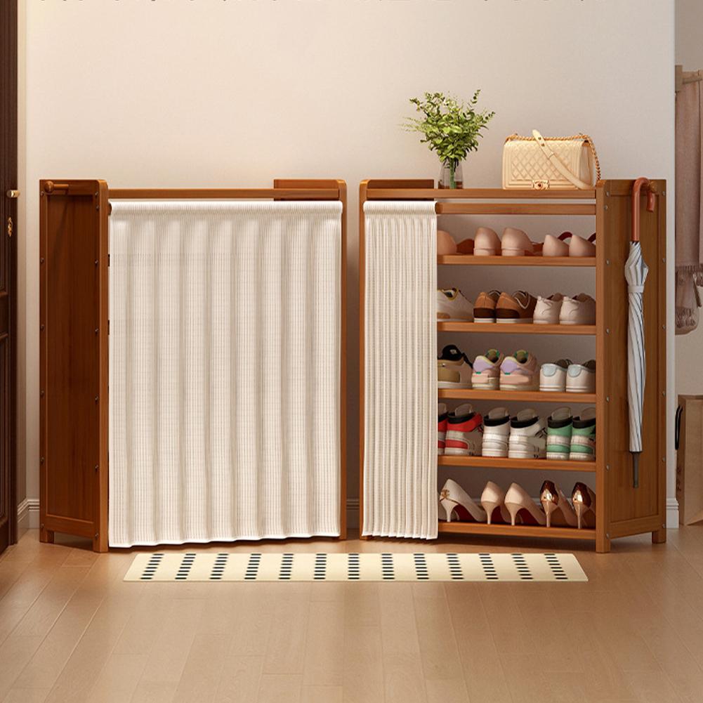 6-stöckiger einfacher Schuhschrank mit weißem Gaze-Vorhang Schuhregale aus Holz Organizer Staubdichte Regale Mehrschichtige Schuhregale