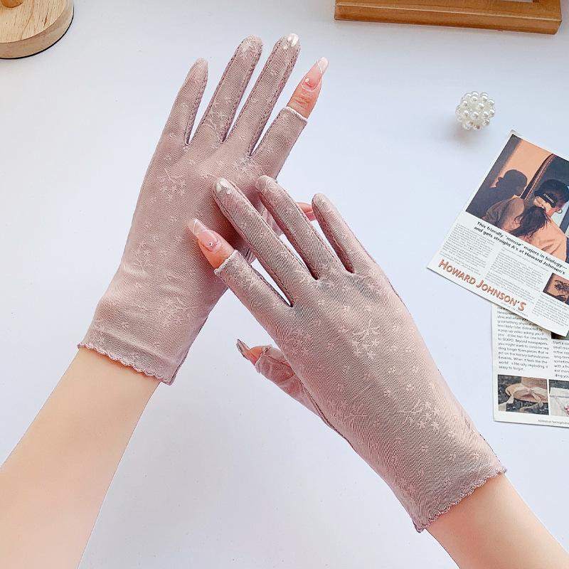 Sunscreen Gloves Summer Thin UV Protection Ice Silk Lace