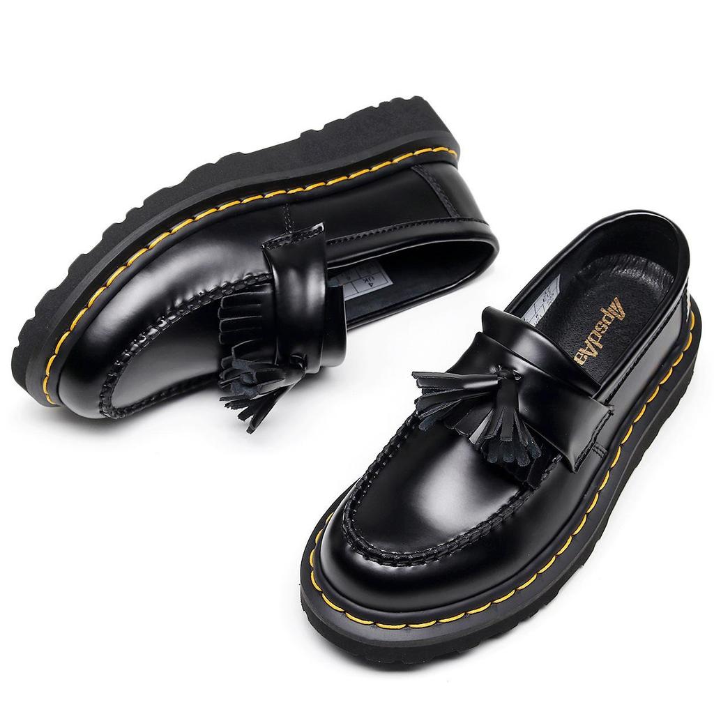 Lei Yu Women's 5cm Thick-Soled Low-Top Leather Ankle Boots - British Style, Casual and Versatile, Slimming Height-Increasing Design.