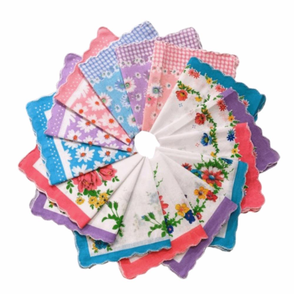 12Pcs 28x28cm Women's Printed Handkerchiefs Sweat Absorbent Thin Sweat Towel  Kitchen Tools