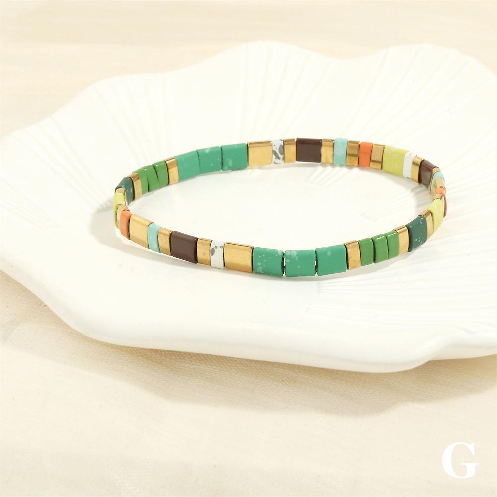 Pulseira Elástica Boêmia Multicamadas de Miçangas Miyuki - Design Color Block para Mulheres