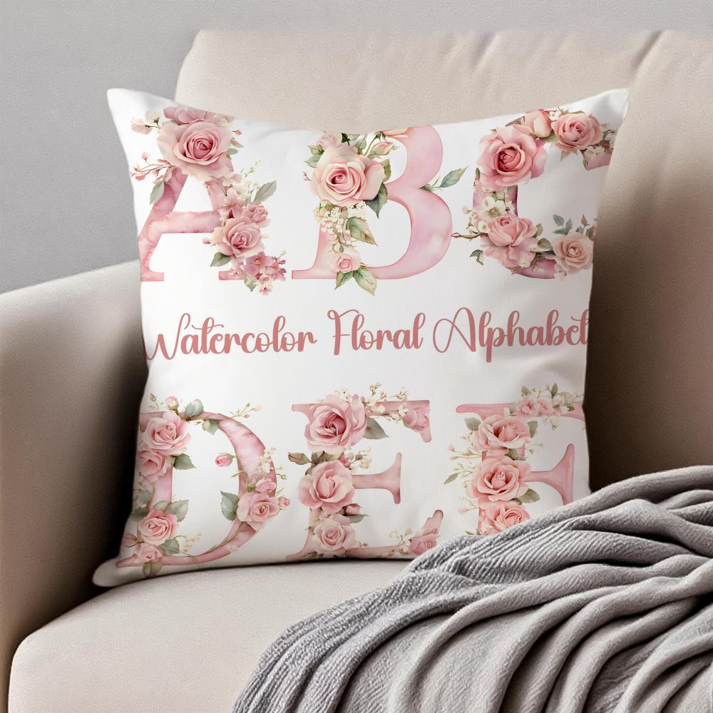 Creative Letters Floral Print Cushion Cover Pillowcase Antidustmite Invisible Zipper Short Plush Sofa Cushion