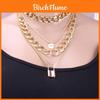 Collier Multi-couches Géométrique en Alliage avec Pendentif Cadenas Pour Femmes Tendance