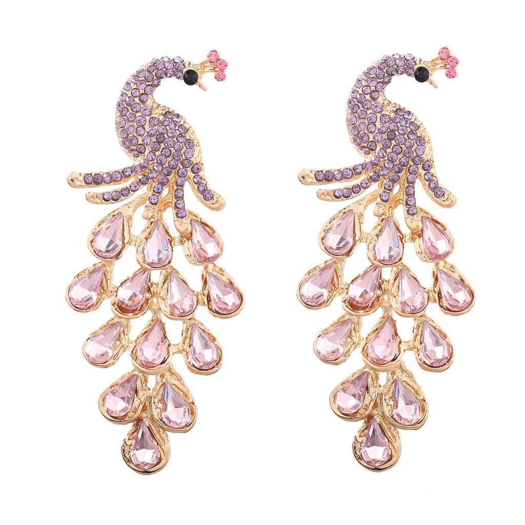 Neue Mode Farbe Diamant Legierung Intarsien Diamant Strass Pfau Ohrringe Trendy Frauen 's Super Fee Ohrringe Cross-Grenze Herbst Und Winter Neue