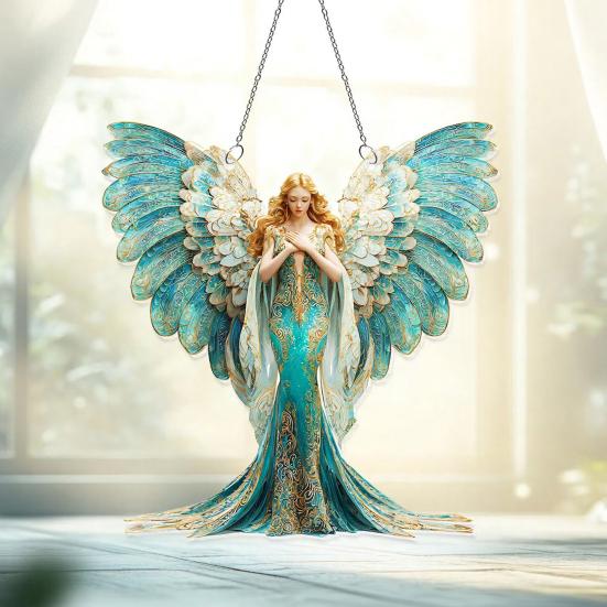 Angel Girl Acrylic Suncatcher Stained Glass Effect Window Car Hanging Ornament Garden Sun Catcher Panel for Indoor Outdoor Decor