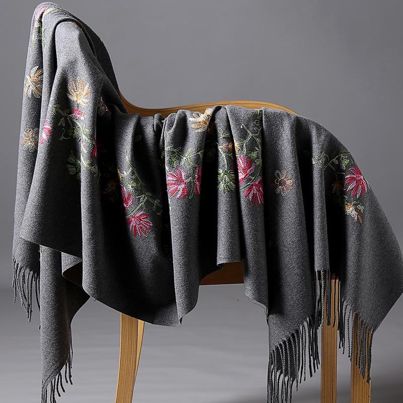 Yunnan Lijiang Women's Ethnic Embroidered Black Tassel Shawl, Thick and Warm, Imitation Cashmere, Oversized for Autumn and Winter