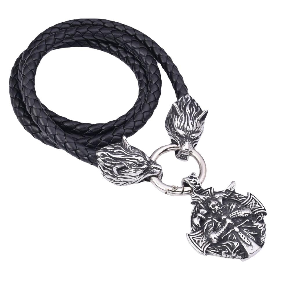 Explosive Men 'S Stainless Steel Viking Wolf Head Cross Warrior Odin Pendant Necklace Jewelry 