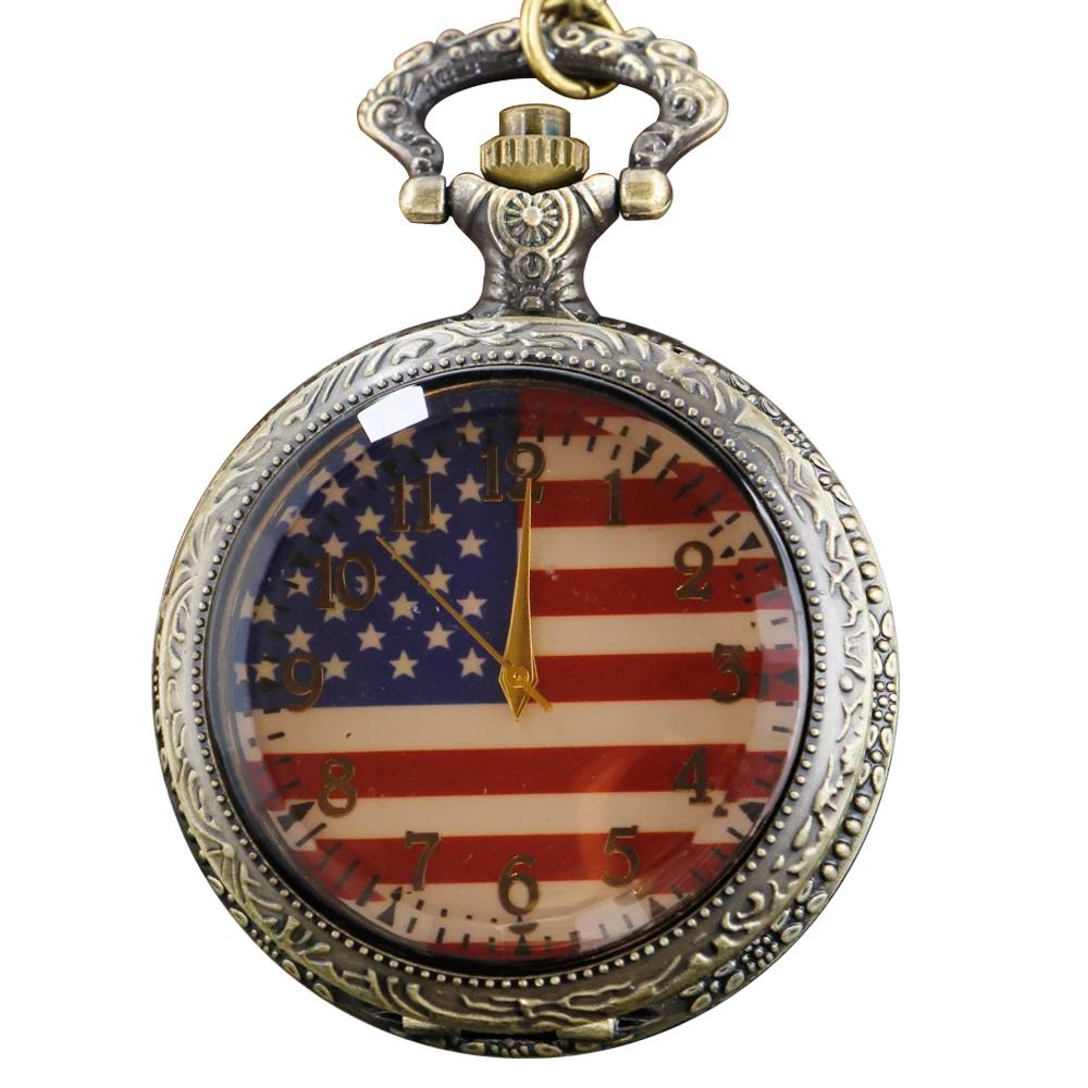 

10pcs/lot Wholesale Transparent Watch Covers American Flag Memorial Pocket Watch Vintage Wall Clock Men Women Gifts Relógio