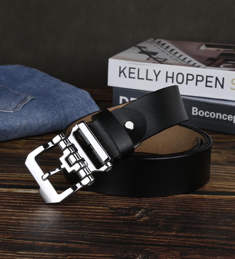 JingHao Plus Size Genuine Leather Stylish Casual Jeans Work Belt in Brown Regular and Large Sizes Length Black Men's Belt, Belt, Belt, & Black,