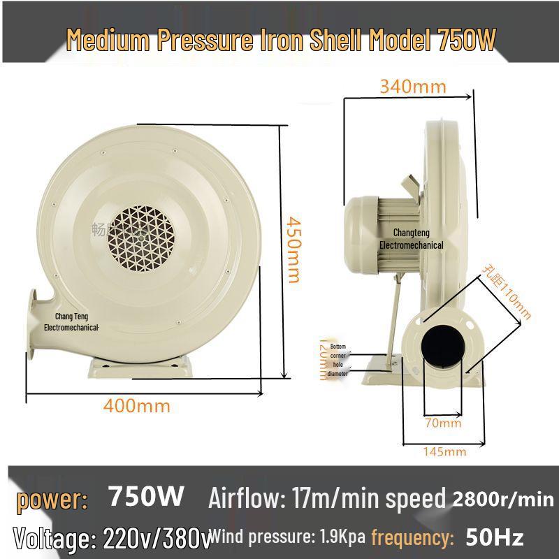 220V Low Noise Medium Pressure Fan for Woodworking, Strong Dust Extraction, Kitchen Ventilation, High Power Centrifugal Stove, Boiler Blower.