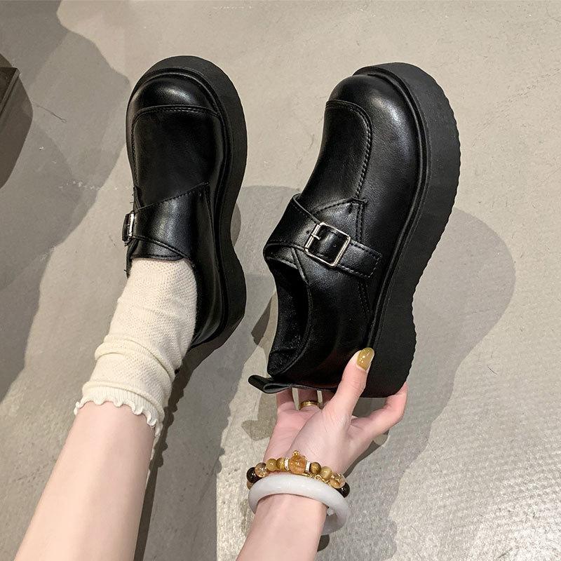 Versatile Muffin Platform Single Shoes with Skirts and Small Leather Shoes for Women's Spring 2025 New Black British Loafers