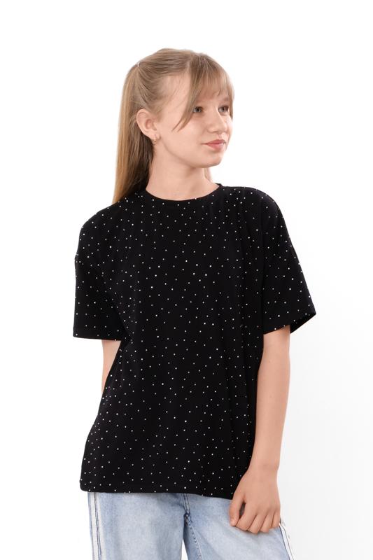 T-shirt for girls – soft knitted fulicra with rhinestones, straight cut, various colors Summer 6414-105-2 HC