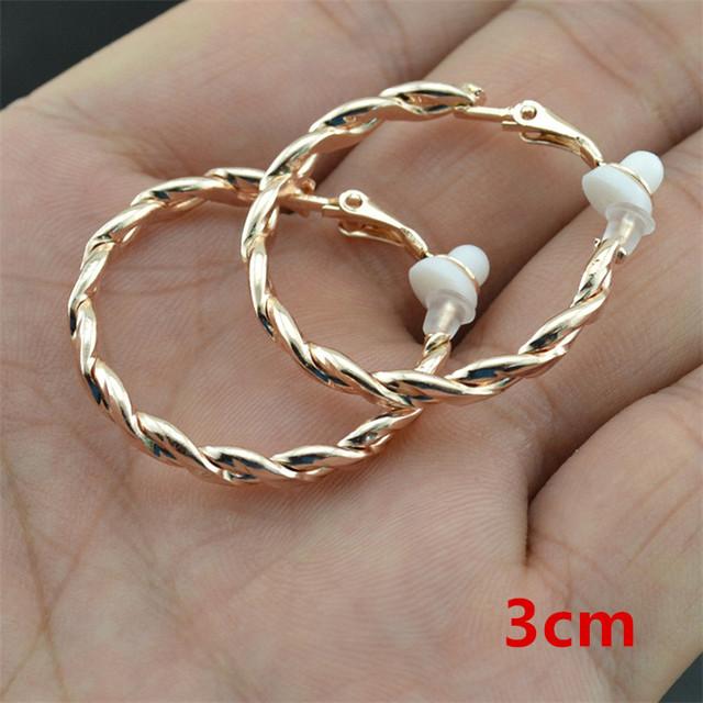 Clip On The Ear Without Piercing Earrings For Women Fashion Jewellery Accessories Rose Gold Black Double Round Threaded Earrings