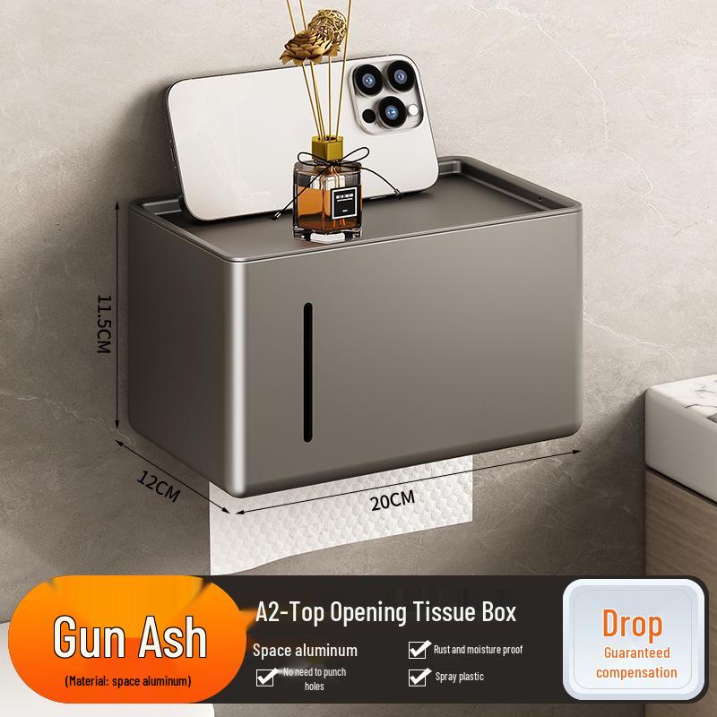 Punch-Free Wall-Mounted Gun Gray Tissue Box and Towel Holder