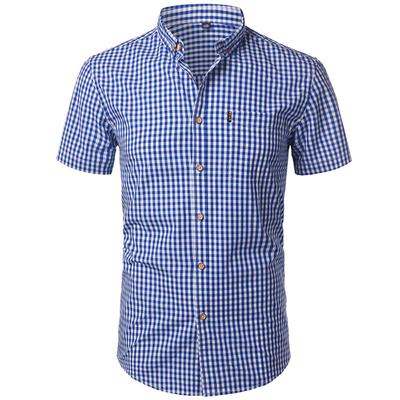 Homens pequenos xadrez botão para baixo camisa verão nova manga curta fino ajuste camisas de vestido masculino casual verifica gingham chemise homme